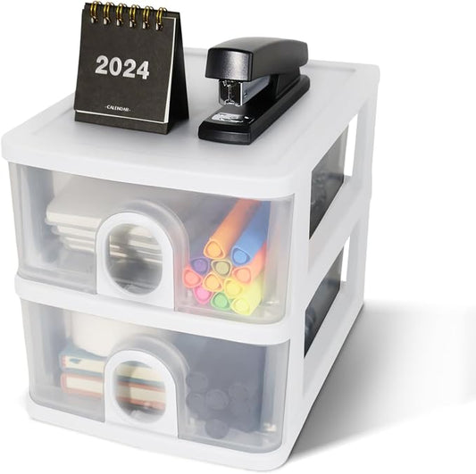 Desktop Storage Drawers Desk Organizer with Drawers, 2 Drawers Organizing Drawers Clear Small Plastic Storage Drawers for Crafts, Accessories, Stationeries, Office Supplies, Pens (1Pack)