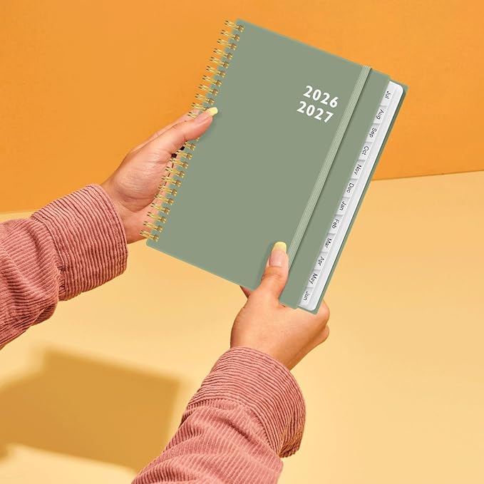2026-2027 Planner - Weekly and Monthly Calendar Planner from Jul 2026 - Jun 2027, Planner 2026-2027 Spiral Bound with 12 Monthly Tabs, Inner Pocket, Perfect for School Office Supplies, 6.4" x 8.5", Green-C