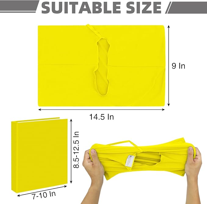 KICNIC Big Yellow Fabric Book Cover for Hardcover, 9x11 Inch, 1 Pack, Up to 10”x12.5”, Adjustable School Book Sleeve Protector for Teens, Stretchable Decorative Cloth Book Sox for Book Lovers