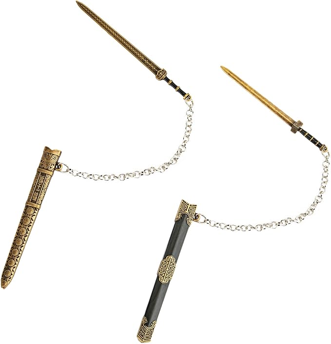 Vintage Metal Sword Bookmark with Scabbard and Link or Chain - 2 Pcs, for Reading Men, Book Reading Accessories, Gift for Teacher, Student, Office, School, Library, Bookstore (Yellow & Black)