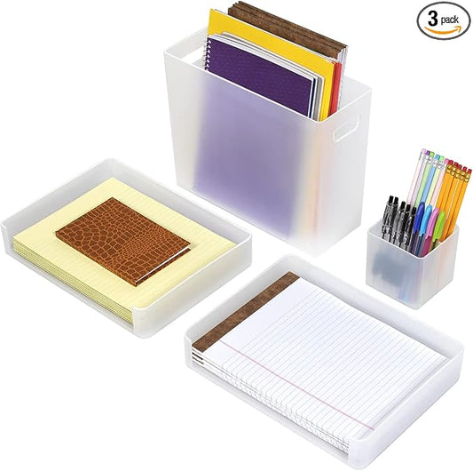 Sorbus Desk Organizer Set for Office Supplies & Home Accessories, Paper File Organization Box, Stackable Letter Tray, File, Pen Organizers, Great for Desktop, Workstation, Classroom, Plastic
