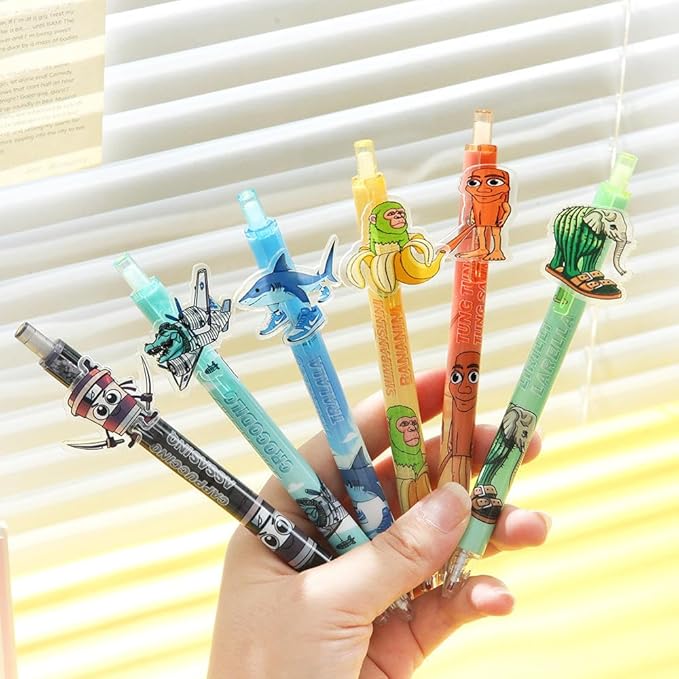 Italian Brainrot Erasable Pens, Cute Animal Ball Point Pens 0.5mm Blue Party Favors for Kids, Back to School Supplies Fun Stationary Pen Gifts for Birthday (6 Brainrot)
