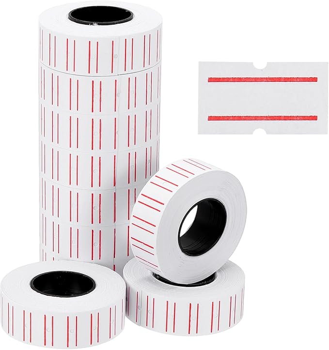 PATIKIL Pricing Labels, 10 Rolls 10000 Price Price Gun Labels Self-Adhesive Rectangular Puzzle Shape Marker Tag Stickers for Date Gun, White-Red