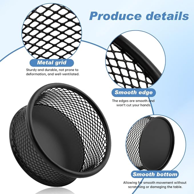 4pcs Paper Clip Holder,Paperclip Holders for Desk, Paper Clip Dispenser, Wire Mesh Paperclip Dish Holders,Papers Clips Organizer Office(black)