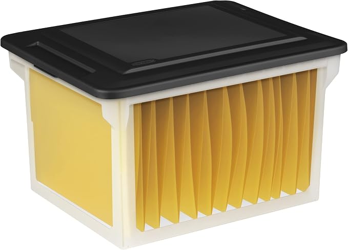 Sterilite 4-Pack File Box, Clear Storage Tote with Black Lid for Letter & Legal Hanging Folders - Stackable Plastic Document and Paper Organizer for Home, Office, and Dorm Organization