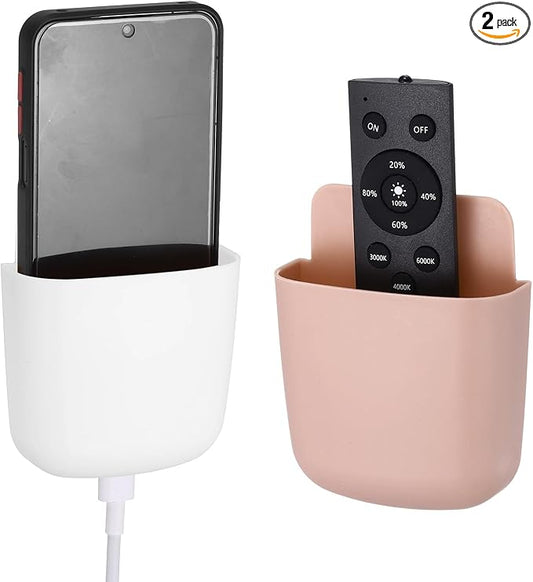 PATIKIL 2Pcs Remote Control Holder Wall Mount, Self-Adhesive TV Air Conditioner Control Holder Phone Charging Organizer for Home Office Bedroom Supply Pen Organizer, White, Pink