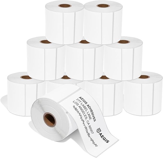 Aegis Adhesives - 3" X 5" Direct Thermal Labels (3000 Count, 10 Rolls) - Address Shipping and Barcode Labels, Thermal Sticker Roll for Small Packages - Compatible with Zebra and Rollo Printers