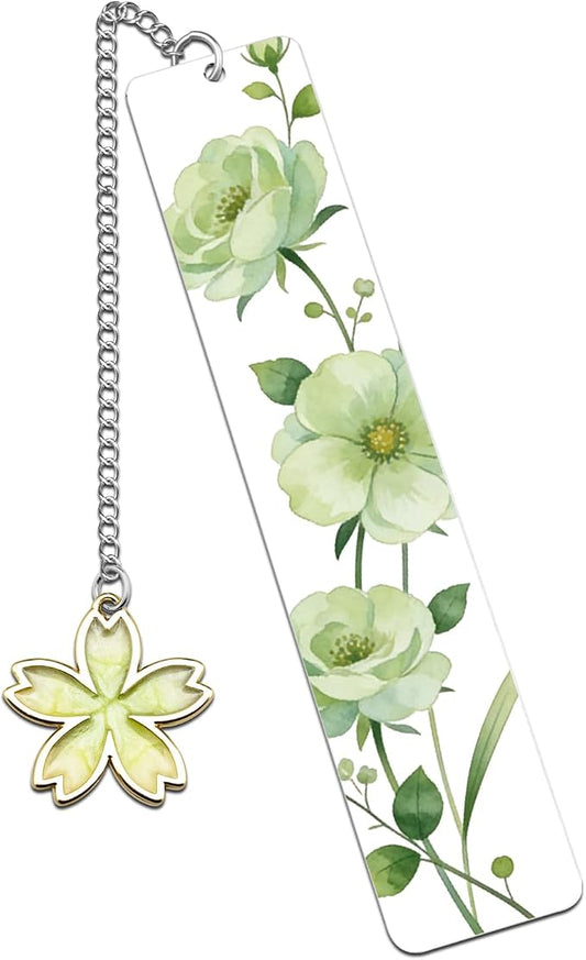 Cute Flower Bookmark Metal Bookmarks Book Marks for Reading Women Kids Bookmarks for Book Lovers Book Markers for Women Reading Accessories (Green Flower)