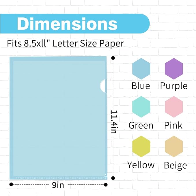 48 Pack Plastic File Folders, Letter Size Clear Project Sleeves for 8.5 x 11 Paper, Assorted Colors Transparent Document Protectors, Acid-Free Poly Jackets for Home, School & Office