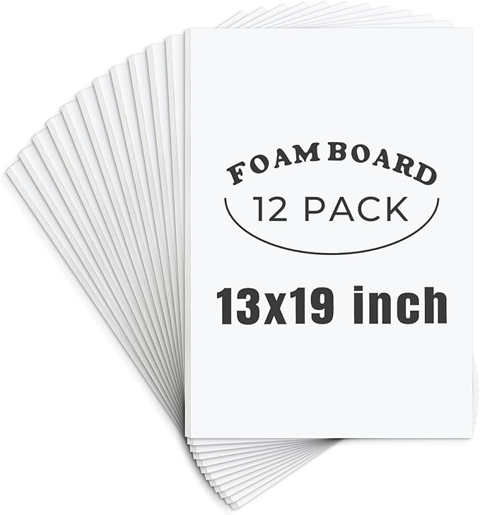 AUEAR, 12 Pack 13x19 White Foam Boards 1/8" Thickness Foam Core Boards for Presentation Board for School Crafts Office Art Projects Display, Mounting, Print