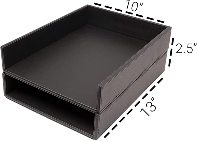 Armory by Castle - Leatherette Two Stackable Paper Trays Desk Organizer - Clutter Organizer for Home, Office, Personal, and Employee Files (Two Paper Trays - Stackable)
