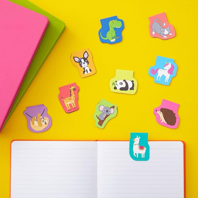 Bookmarks for Kids - 50-Pack Mini Animal Magnetic Bookmarks - 10 Designs, 1.7 x 1.7 in, Multicolor - Clip Markers for Reading & Classroom Essentials