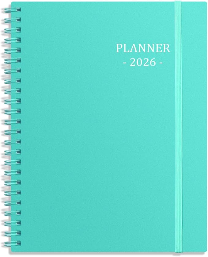 Tiankool Planner 2026, Jan 2026 - Dec 2026 Weekly Monthly Planner with 12 Monthly Tabs and Elastic Closure, Inner Pocket, Round Corner,5.8" x 8.25"- Turquoise