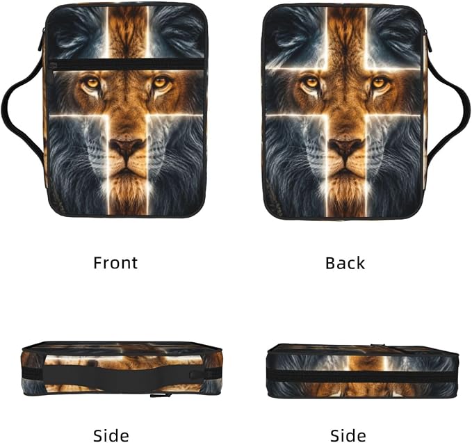 Lion Cross Religious Bible Cover Case Carrying Book Protector Case Bible Study Supplies Accessories Holder Case Christian Gift for Women Men