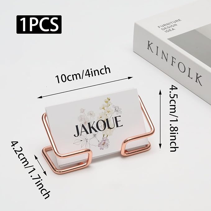 Business Card Holder for Desk, Metal Card Organizer & Office Desk Accessories, Elegant Desktop Display Stand, 1 Pack, Luxury Rose Golden