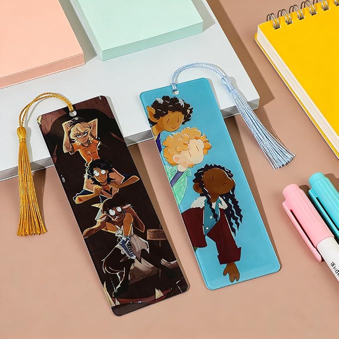 2Pcs Percy Jackson Bookmarks with Tassels, Cute Cartoon Character Book Marks for Book Lovers, Camp Half Blood Gifts for Readers (2PCS-PJO)