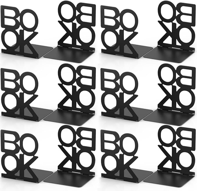 Book Ends,Bulk 6 Pair Bookends Folding Book Ends Metal Bookend (6 Pair)