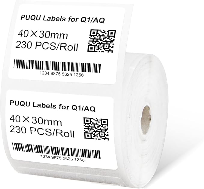 PUQU 40x30mm Direct Thermal Sticker Labels, Self-Adhesive All-Purpose Label Maker Tape, Compatible with AQ/Q1 Series Label Printer, Refills Standard Laminated Office Labeling, 1 Rolls of 150 Labels