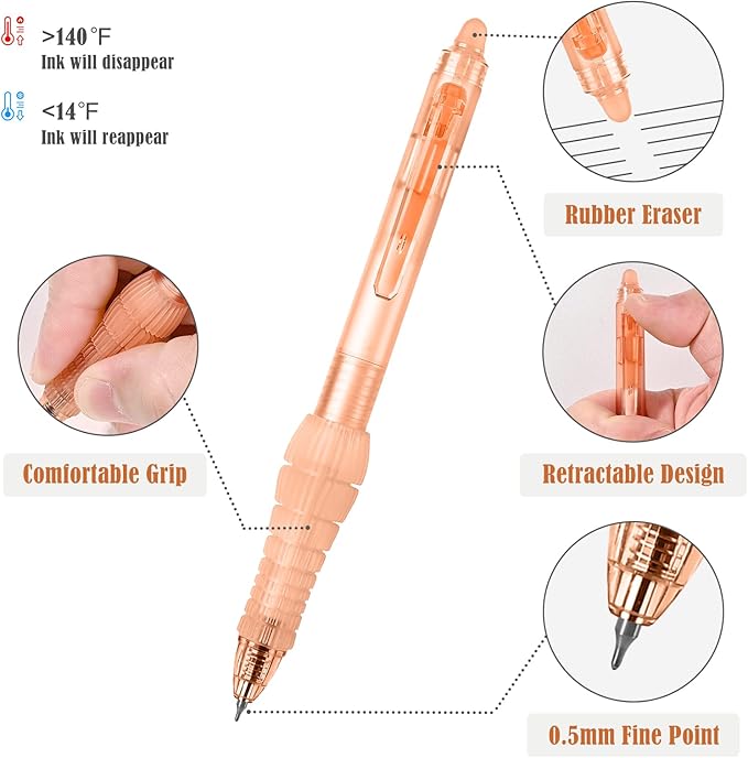 BAYTORY 5 Pcs Erasable Gel Pens, Fine Point 0.5mm Black Ink Erasable Pen with 10 Refills, Comfort Grip Writing Pens with Erasers, for Office School & Home Supplies (Black Ink)