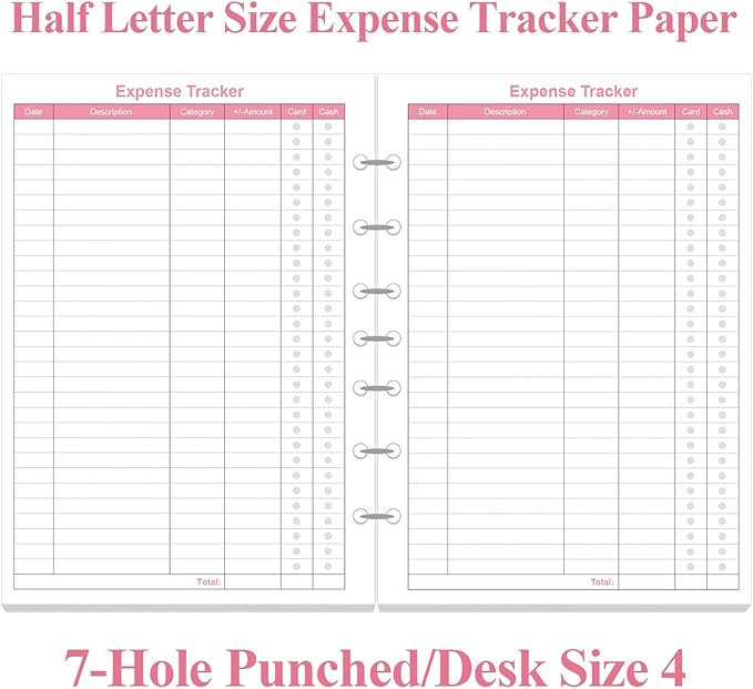 Budget Planner Refills for 3/7 Mini Binders - 50 Sheets/100 Pages Expense Tracker Paper, 100gsm, White, 5.8'' x 8.5''