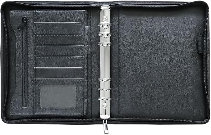 Fan&Ran Zipper Planner Organizer, Undated Starter Set Simulated Leather Cover, 6-Ring Binder, A5, Black