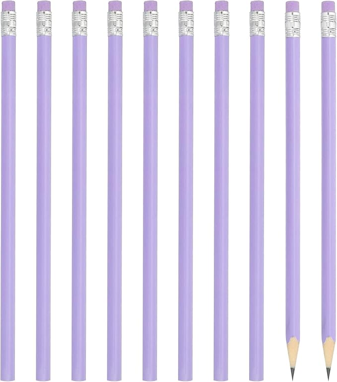PATIKIL Round Pencils, 24 Pack HB Graphite Pencils with Eraser Wood Pencils Cute Pencil for Classroom Teacher Office Supplies, Purple