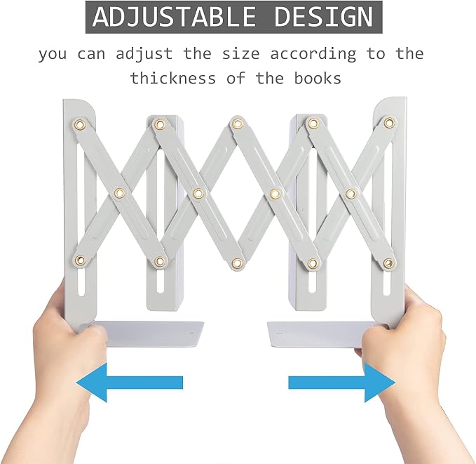 Aobopar Book Ends, Bookends for Shelves, Book Organizer for Desk, Metal Bookends for Heavy Books, Book Holders for Shelves, Suitable for Office, Home and School Use (Grey)