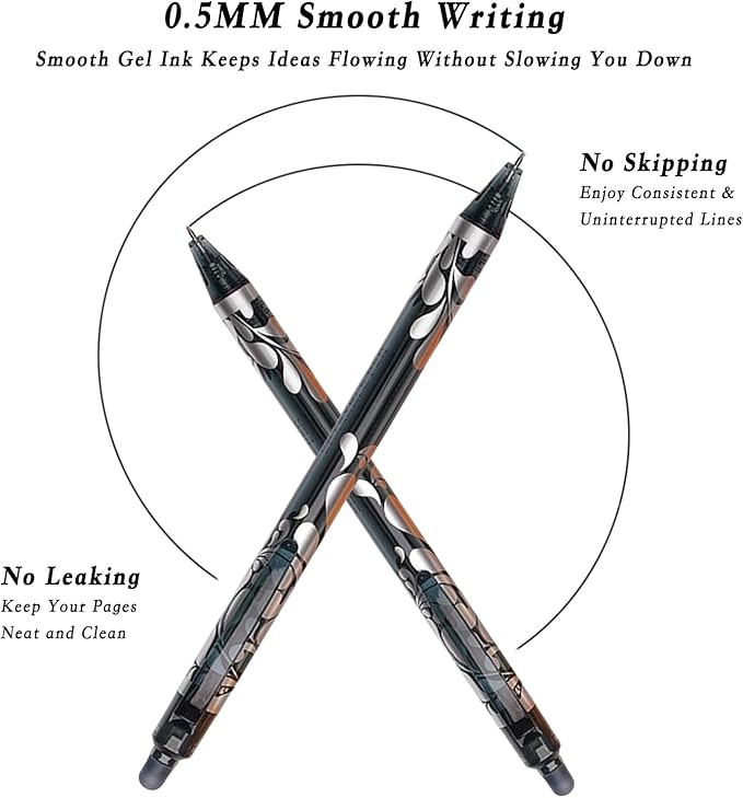 6Pcs Erasable Gel Pens Black Ink, 0.5mm Retractable Quick Dry Fine Point Pens, Smooth Writing Pens for Journaling, Coloring, Drawing, Doodling, Note Taking