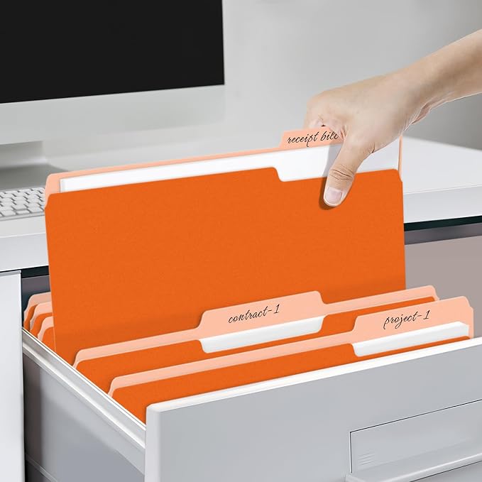 SUNEE File Folders, 120 Pack Manilla Folders 8.5 x 11, 1/3 Cut Tab for Easy Labeling and Organization, Durable Standard Paper for Home, Office, School Filing, Orange