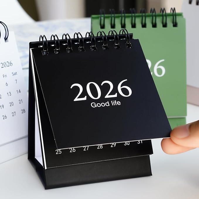 Mini Desk Calendar 2026-2027, January 2026 until July 2027, Small Desk Calendar Standing Flip Monthly Calendar Twin-Wire Binding with Stickers for Home Office School (Black)
