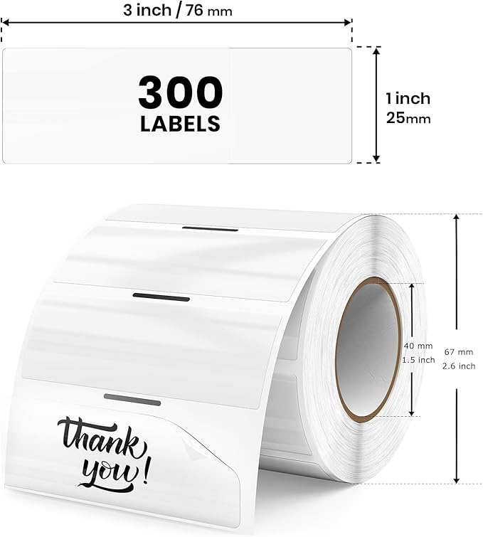 Transparent Thermal Labels 1 x 3 Inch Self-Adhesive Printer Clear Stickers Vinyl Waterproof Roll Decals Rectangle Postage Tags for Address Barcodes DIY Logo Business 300 PCS