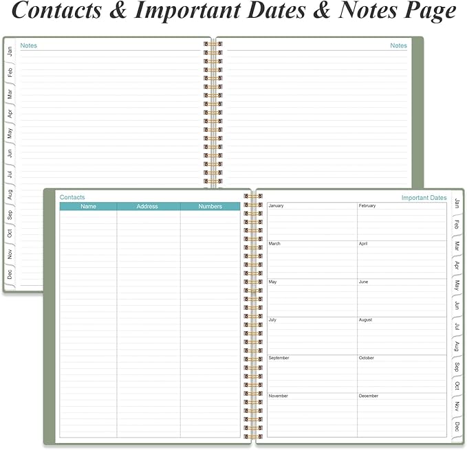 2026-2027 Monthly Planner - 18 Monthly Calendar, January 2026 - June 2027, Two Pages Per Month, 9" x11" Planner with Tabs, Strong Twin-Wire Binding, Inner Pocket, Green