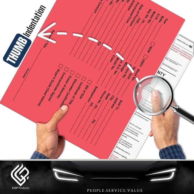Printed Vehicle Deal Jackets Envelopes Folders for Auto Car Dealerships - 9x12 Size - Dealer Supplies - New and Used Cars - 100 Quantity (Red)