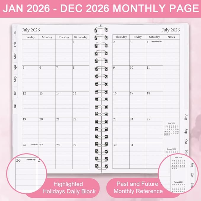 2026 Pocket Planner, A6 Weekly Planner with Monthly Tabs, Run January 2026-December 2026, Elastic Closure, Twin-Wire Binding, Easy to Organize Your Daily Life, 3.75 x 6.75 In, Pocket Planners 2026, Rose