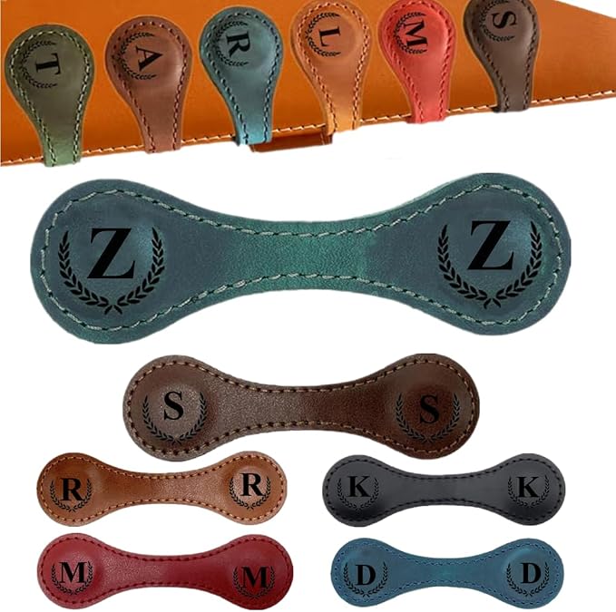 Personalized Magnetic Leather Initial Bookmark, 26 Letters, Multi-Functional for Women, Teachers, Book Lovers (Z, Green)