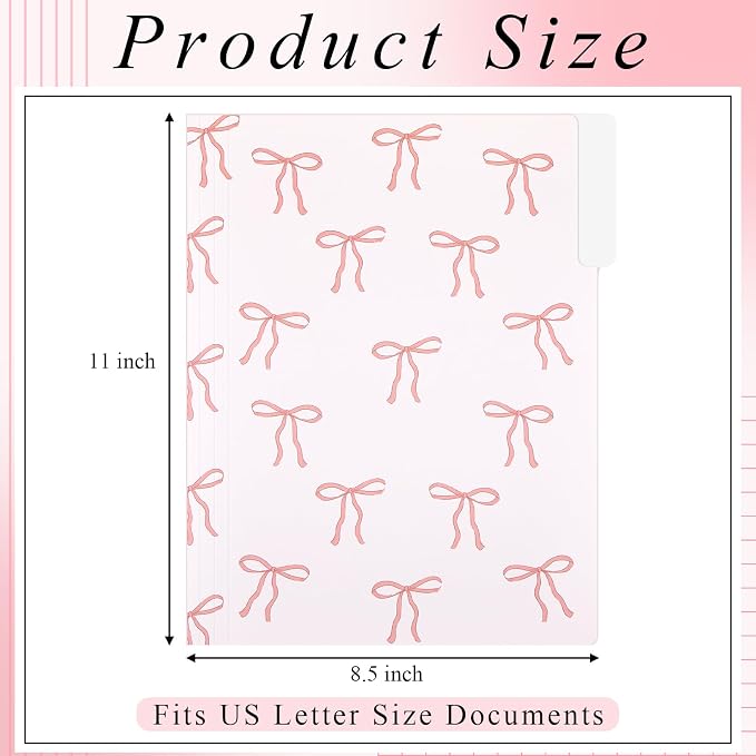 Yaomiao 12 Pcs Coquette Pink Bow File Folders, Letter Size Bowknot Plaid Decorative File Organizer with 1/3 Cut Tab, Cute Pretty Document Holder for Office Home Studyroom Birthday Gifts, 8.5 x 11 Inch