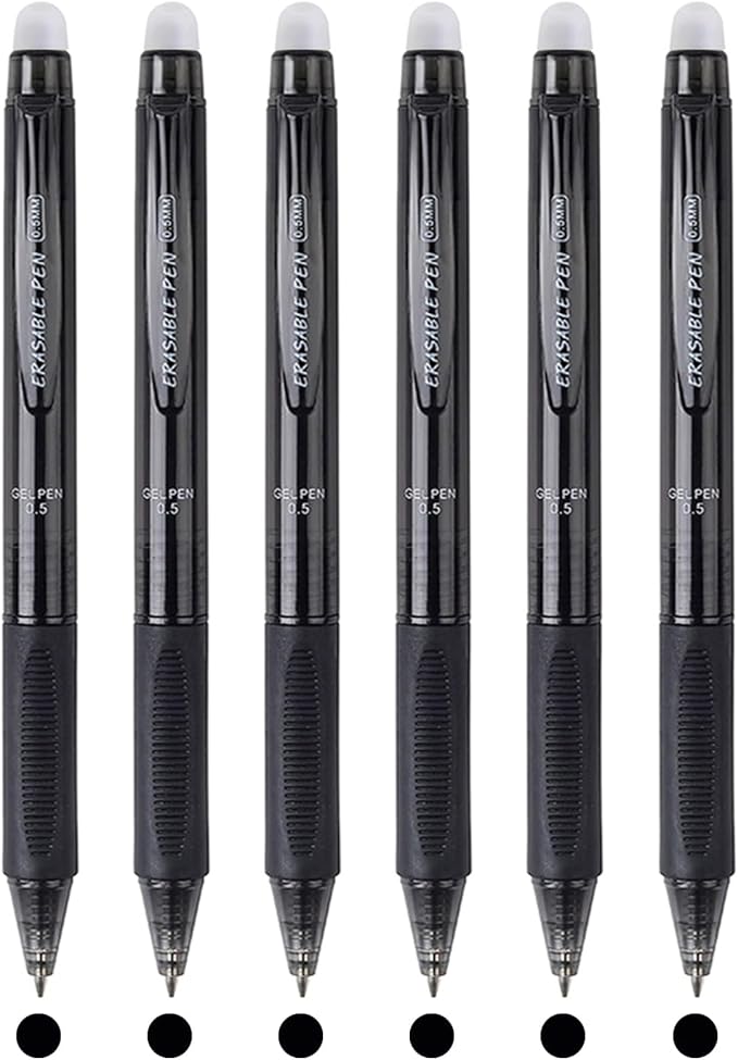 MOZXIRZ 6 Pcs Erasable Pens Retractable Gel Pen 0.5mm Black Ink Point Smooth Writing Pen Cute Erasable Pens for Women Girls Men Boys Back to School Supplies Office Supplies (6Pcs Black Ink)
