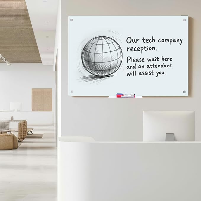 maxtek Magnetic Glass Dry Erase White Board, 48" x 32" Frameless Glass Board for Wall Mounted, Includes 6 Magnets, 3 Markers and 1 Eraser for Classroom Home, Office Supplies (White)