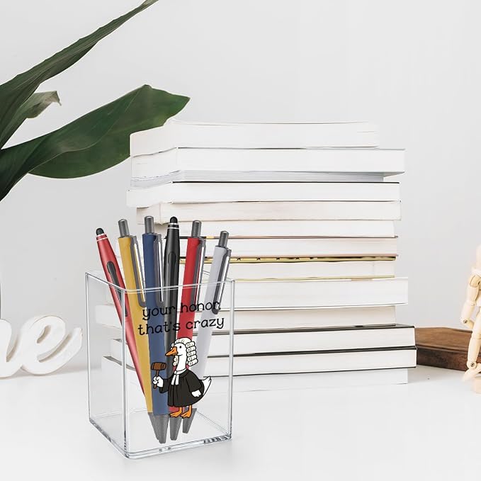 Cute Silly Goose Lawyer Acrylic Cosmetic Pencil Pen Holder Cup Gifts for Law Students Future Lawyer Your Honor That's Crazy Law Decor for Home Office Desk Vanity Organizers and Accessories