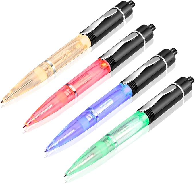 Glovion LED Light Pen, Lighted Ballpoint Pen Penlight for Nighttime Writing, LED Writing Pen Fine Point Black Ink–Mixed Color - Pack of 4 Pens