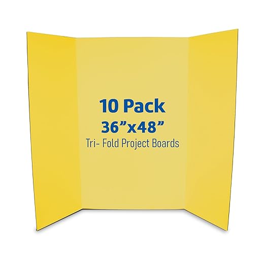 Flipside Products 36” x 48” Project Boards for Presentations, Science Fair, School Projects, Event Displays and Trifold Picture Board, Proudly Made in USA - Yellow - 10 Pack