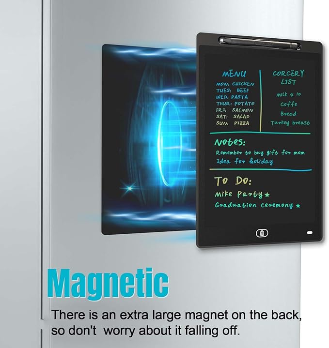 Magnetic Dry Erase Board for Fridge, 9.8”×6.7” Small LCD Writing Tablet Blackboard Grocery to Do List Magnet Pad Black White Whiteboard Adult Chore Chart Refrigerator Digital Notepad Message Center
