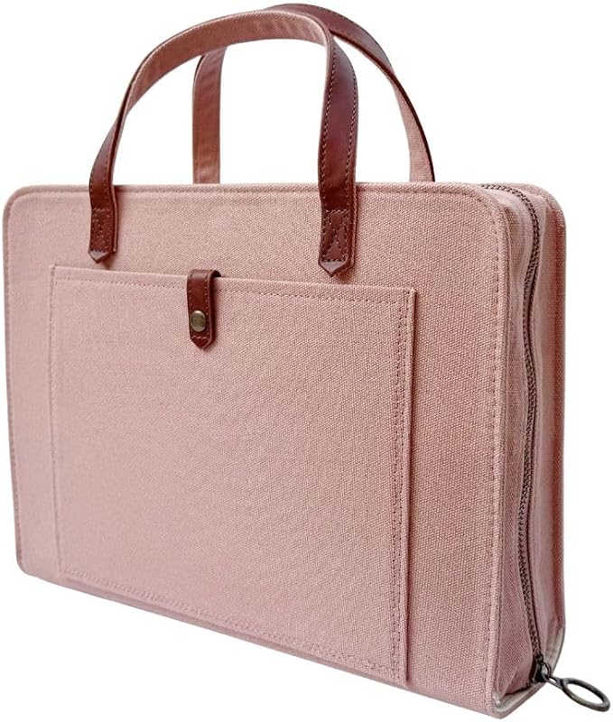 Bible Cover for Women Canvas Case with Leather Handles, Purse Style Bible Bag with Zippered Closure and Snap Pocket (Dusy Rose Pink, Large Bibles)