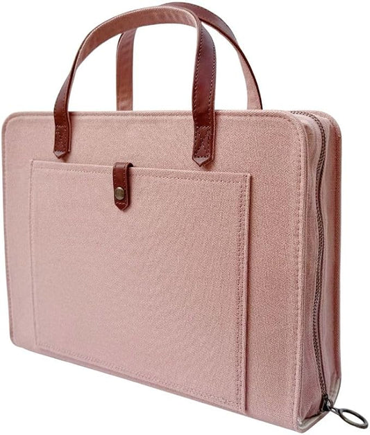 Bible Cover for Women Canvas Case with Leather Handles, Purse Style Bible Bag with Zippered Closure and Snap Pocket (Dusy Rose Pink, Large Bibles)