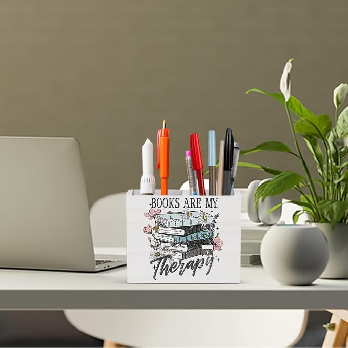Book Gifts for Book Lovers Reader Writer Librarian Inspirational book Wooden Pencil Holder desk decor for Library Office Home Christmas Birthday Holder2824