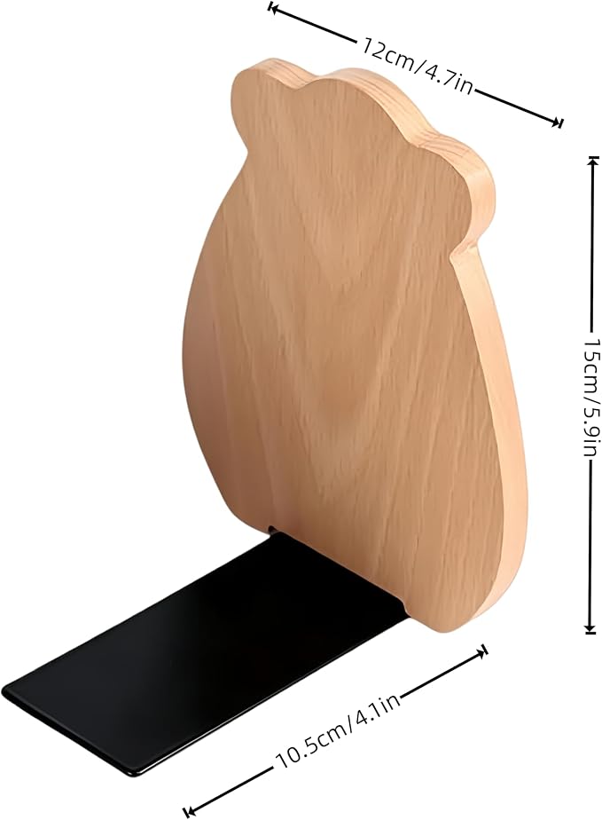 Cute Bear-Shaped Book Ends for Shelves, Detachable Design Bookends for Heavy Books, with Anti-Slip Foam Pads, an Ideal Gift for Book Fans (Pack of 2,Beech Wood Bear)