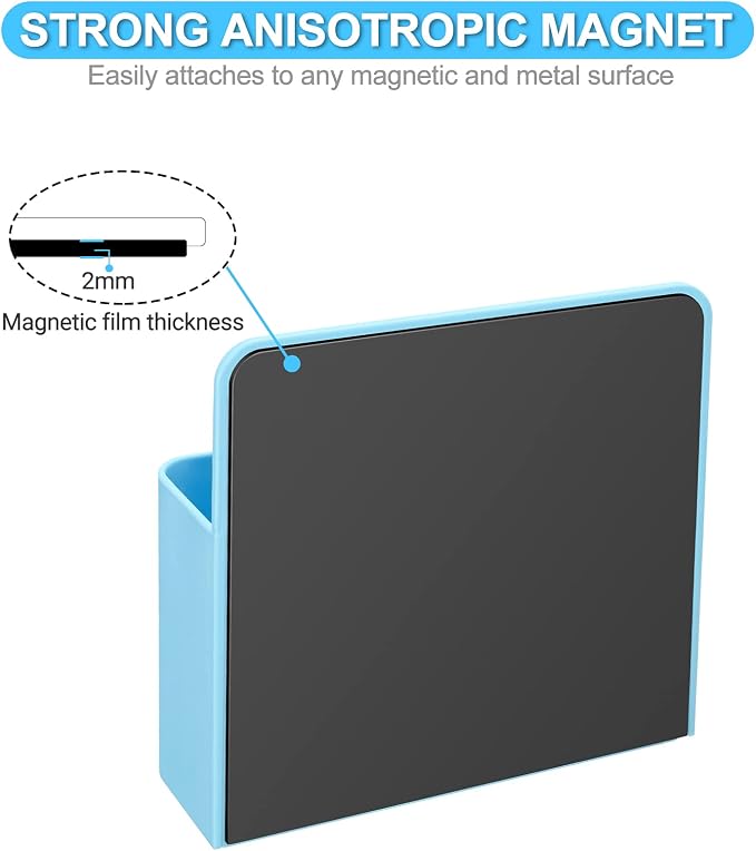 Blue Strong Magnetic Marker Holder/Dry Erase Pen Holder - Storage for Dry Erase Marker, Eraser, Bottle Opener, Remote Controls, Notes - Ideal for Magnetic Board, Fridge Door, and Locker