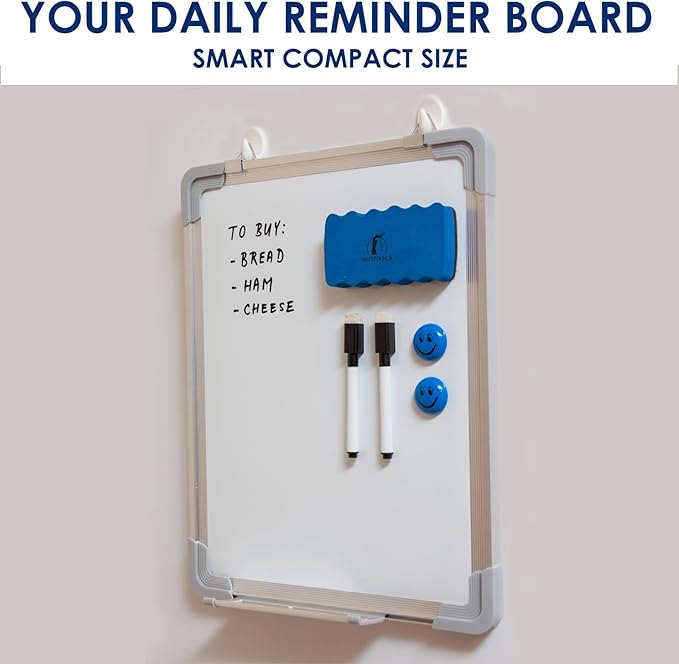 Whiteboard Set - 12 x 15 in Dry Erase Board with 1 Magnetic Dry Eraser, 4 Dry Wipe Markers and 4 Magnets - Small White Board Wall Hanging Marker Board for Home and Office (12x15)