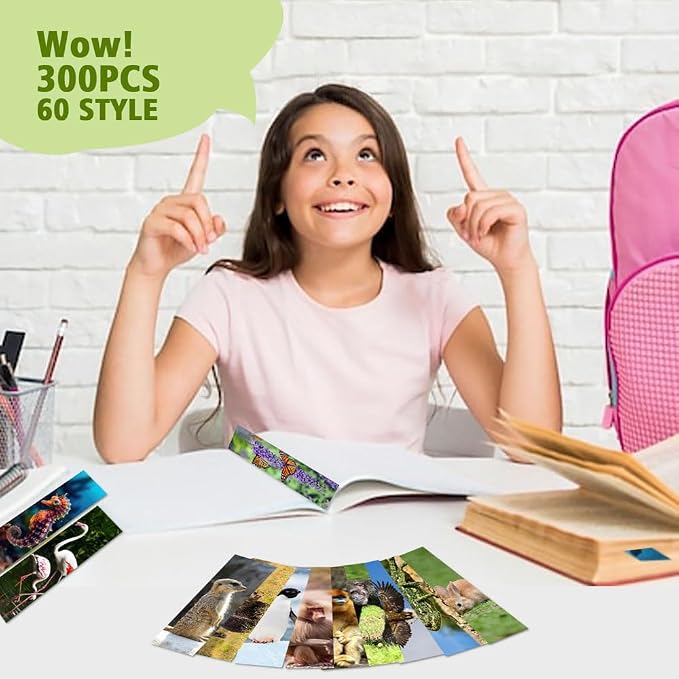 300pcs Animal Bulk Bookmarks for Kids Classroom 60 Designs Cool Wildlife Cute Book Mark Double Sided Bookmarks for Book Lovers Students Children Rewards Gifts
