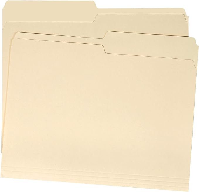 Amazon Basics Manila File Folders, Letter Size, 1/2 Tab in Left and Right Positions, 8.5" x 11", 36 Count (Pack of 10)